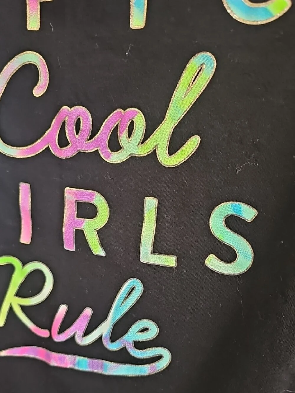 Justice GirlsBlack Tee with Iridescent Multicolor 'Epic Cool Girls Rule' Size 10